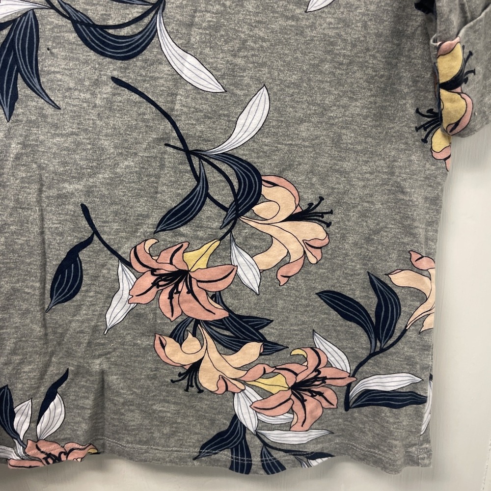 Liz Claiborne T-Shirt Gray Heather /Peach Floral Short Slv Cotton Top ~ Size S - Picture 5 of 7